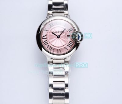 Replica Ballon Bleu De Cartier Ladies Watch Pink Dial Stainless Steel band 33mm